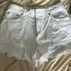 Zara white mini shorts with rips